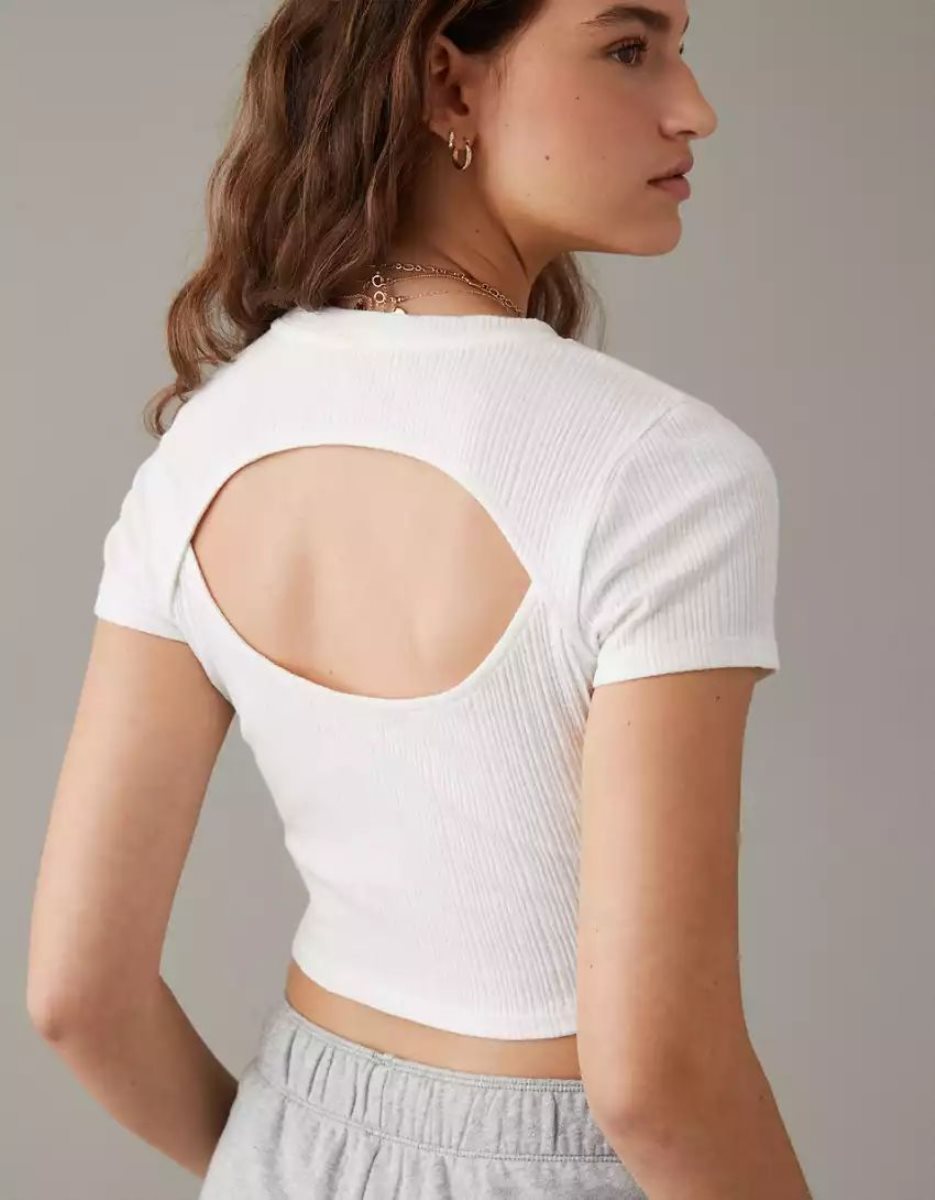 T Shirts American Eagle AE Open-Back Baby Tee Blanche Femme | VXJ-32188075